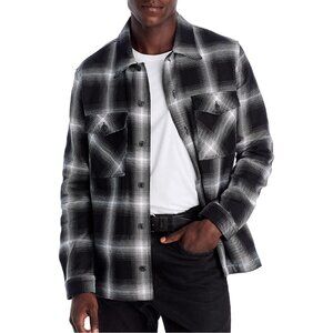 Hugo Boss Men's HUGO Enalu LS Utility Shirt Jacket Cotton Plaid Oversized Black